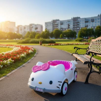 صورة سيارة أطفال كهربائية هيلو كيتي 12 فولت